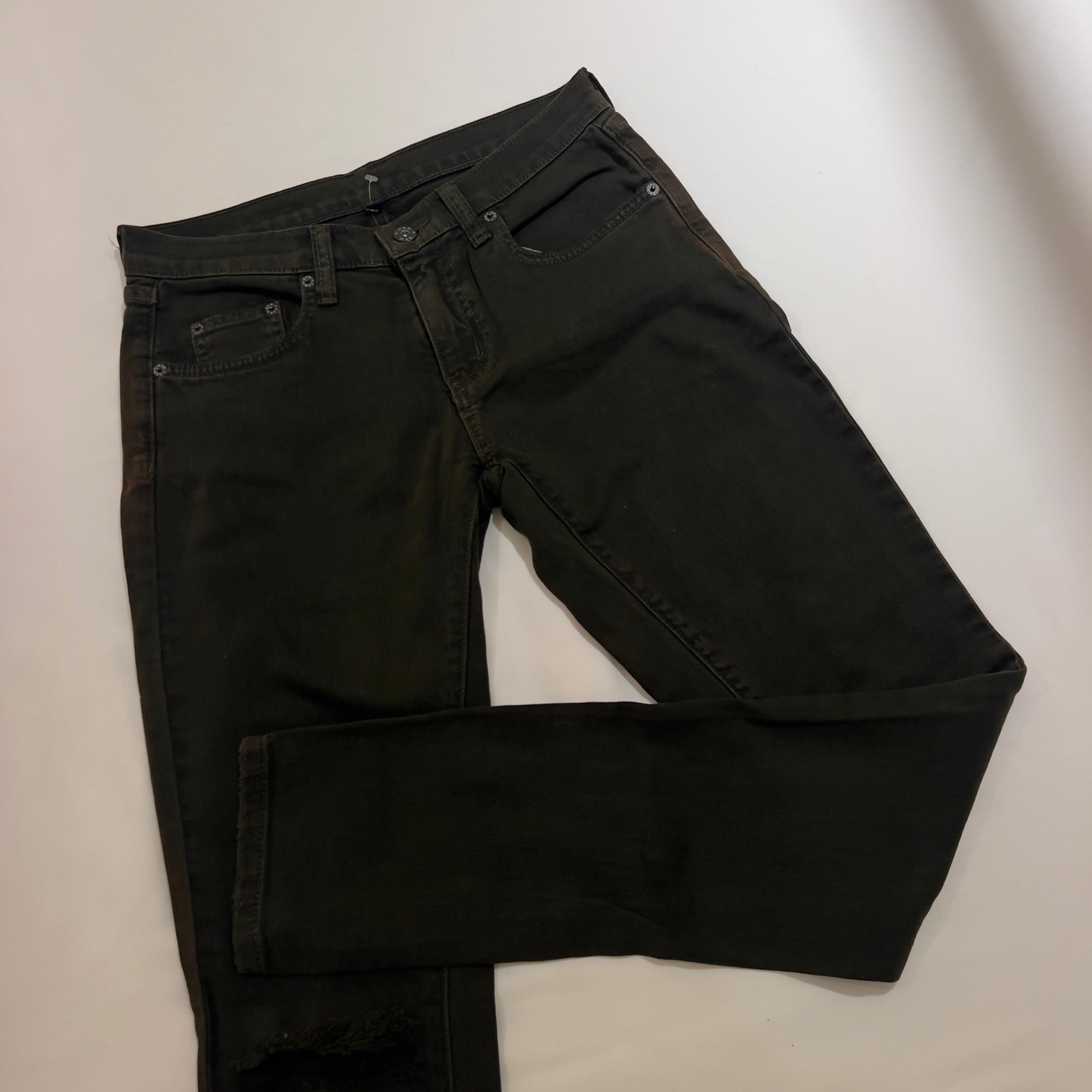 Carmar Distressed Knee Blowout Slim Jeans Olive Green Size 27 — image 7 of 8